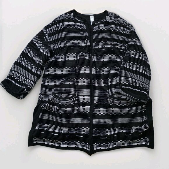 Marla Wynne Cardigan Womens L Black White 3/4 Sleeve Slouchy Cottage Lagenlook - Picture 10 of 16